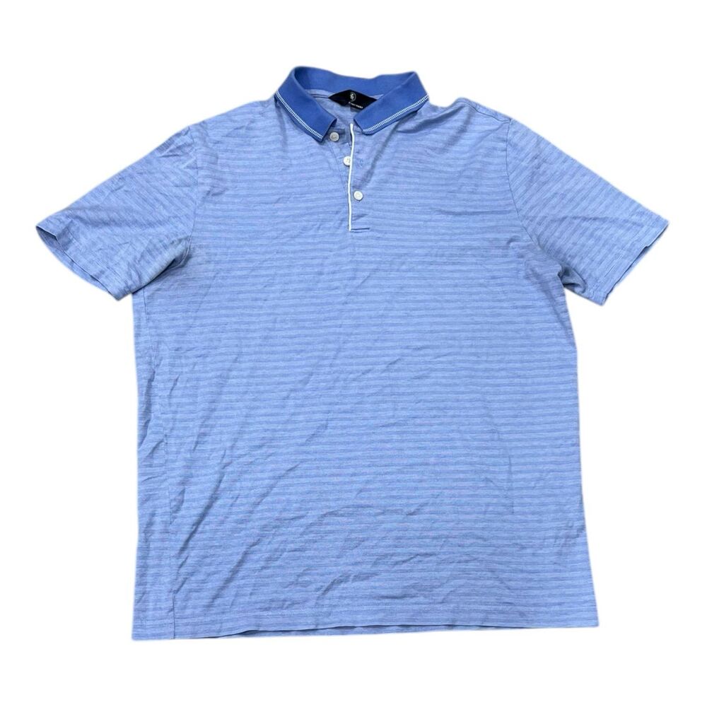 Hart Schaffner Marx Light Blue Striped Polo with Contrast Collar